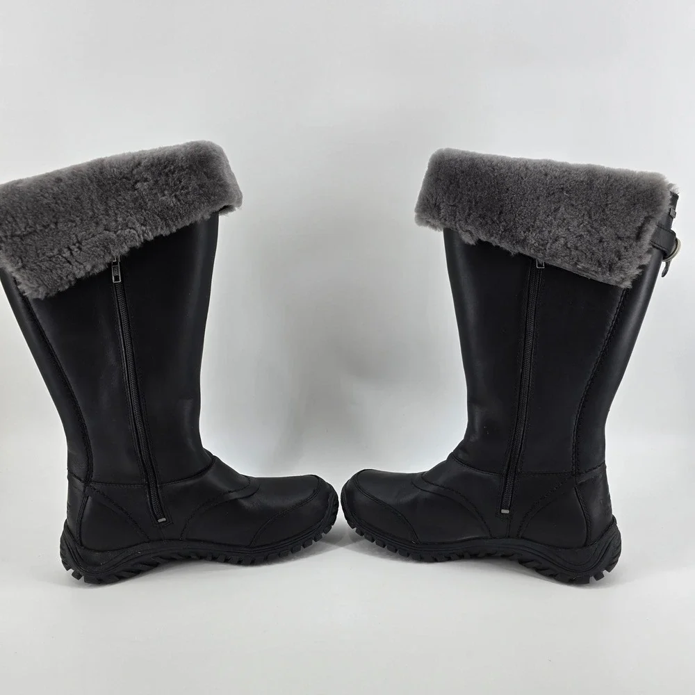 UGG Miko Tall Boot Womens Waterproof Leather Sheepskin Black 1012519 Sz 10